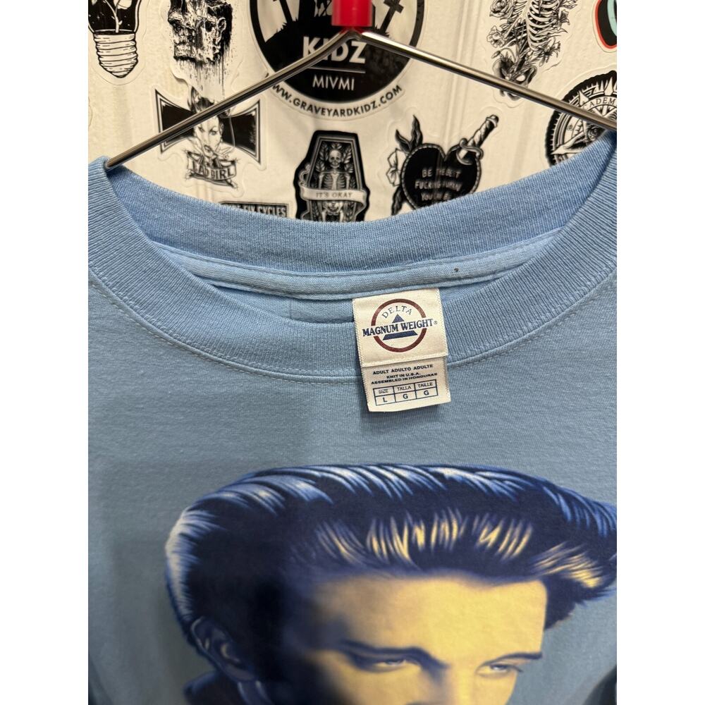 90's Elvis Presley Shirt Big Face Logo Graphic Blue Size L - Picture 2 of 2